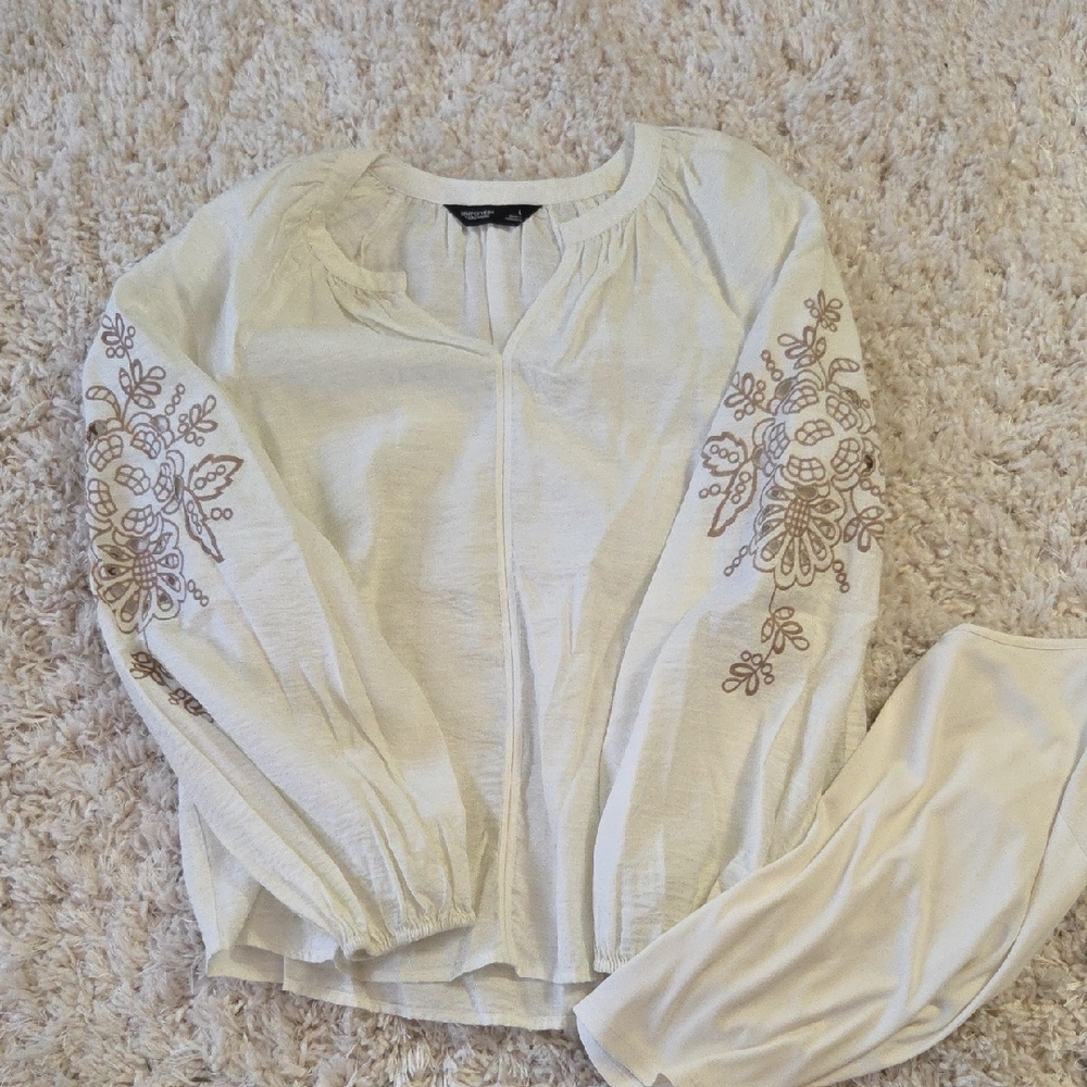 Simply Vera Vera Wang Cream Blouse with Brown Embroidery